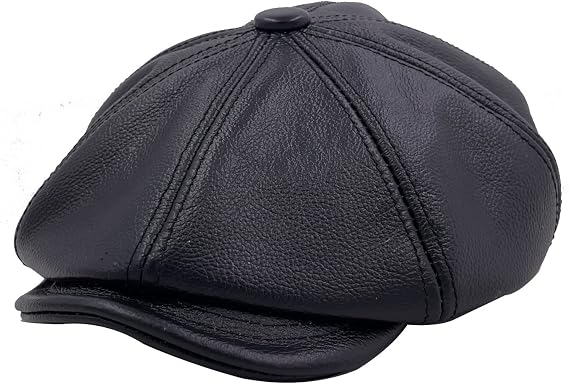 Men's Newsboy Flat Cap Leather Gatsby Ivy Golf Cabbie Hat Black