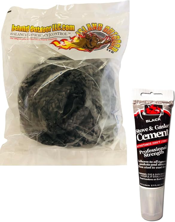 LavaLock Wood Stove Replacement Gasket & Glue for Woodburning Stoves - Graphite Impregnated Fiberglass Gaskets Adhesive Cement (1/2" x 84" Rope w/Glue)