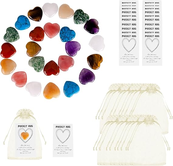 24 Pack Valentines Day Cards Gift,Love Pocket Hug Tokens Bulk Heart Shaped Crystal with Card and Pocket,Valentine's Day Party Gift Exchange