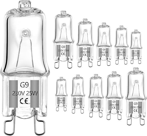 25W G9 Halogen Light Bulb Warm White 2700K,230V,Pack of 10 [Energy Class G]