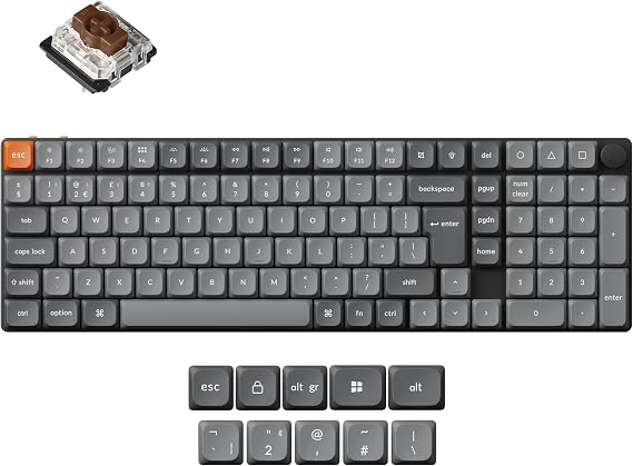 Keychron K17 Max Custom Mechanical Keyboard, Programmable Knob Ultra-Slim 96% Layout, Bluetooth/2.4 GHz/Wired with White Backlight Low-Profile Gateron Brown Switch for Mac Windows Linux - UK Layout