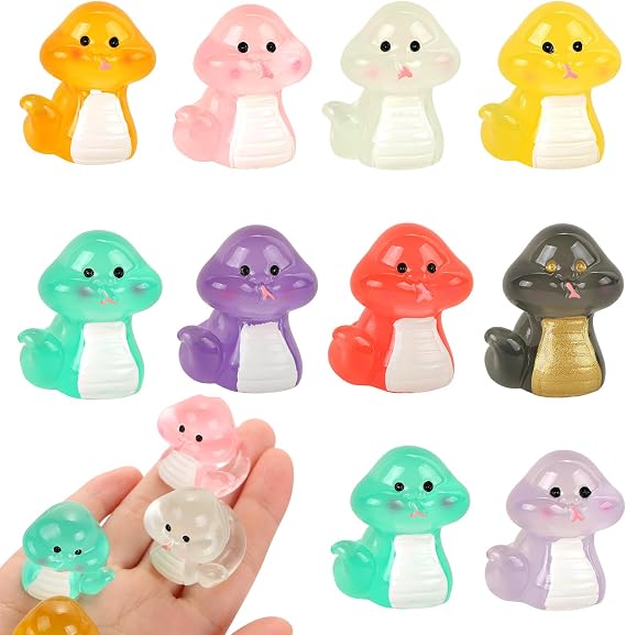 HOMICO Luminous Mini Snakes 10 Mini Resin Animals Cute Fake Snakes for Dollhouse Fairy Garden Micro Moss Landscape Aquarium Potted Plant Decor