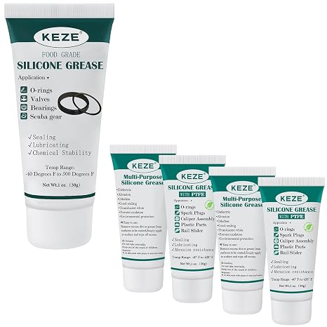 KEZE Food Grade Silicone Lubricant Plumbers Grease for Valve Sealant Faucet O Rings and Silicone Lubricant Grease with PTFE for Automotive O Rings Sliding Door Track Lubricating 1 oz 4-Tube