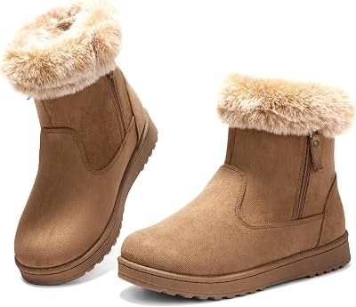 BENPAO Womens Winter Snow Boots - Fuzzy Mini Short Suede Ankle Booties with Zipper