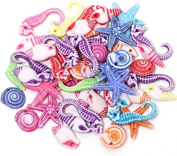 100 Pcs Natural Sea Shells & Starfish Set, Smooth Shells for Crafting, Ocean Beach Themed Decor, Small Sea Shells for Crafts, Mini Starfish Embellishments for DIY Art, Jewelry Making