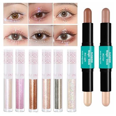 liquid eye glitter set with contour highlighter makeup sitck set for sparkling 3D sculpted face makeupSET A