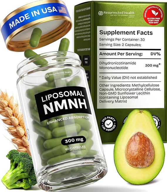 Liposomal NMNH Supplement 300mg Boosts NAD Anti-Aging, Energy & Focus NMM Capsules Alternative to for Cellular Vitality Third-Party Tested, 60 Vegan Capsules | 1 Pack