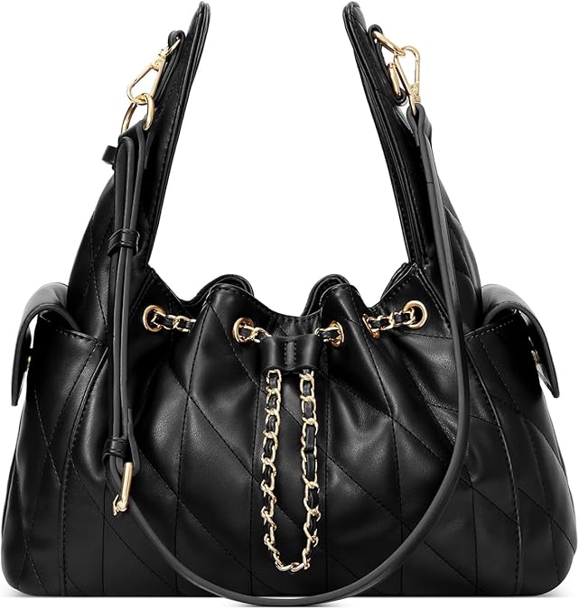 CLUCI Quilted Leather Handbag, Soft Tote Bags for Women with Adjustable Strap, Crumpled Shoulder Purse Tabby Slouchy Hobo Bag