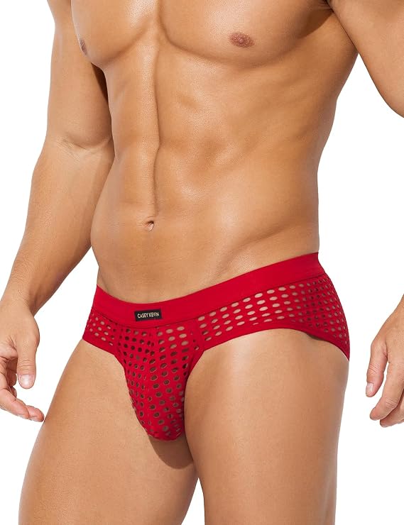 Casey Kevin Men's Mesh Briefs Breathable See Through Fishnet Underwear | Low Rise Sexy Lingerie Panties Tagless Lightweight Contour Pouch Stretchy & Skin-Friendly For Hot Weather Gym Workout Daily