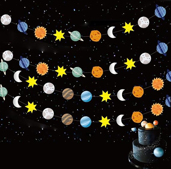 Colorful Space Hanging Paper Decoration (4 Strings X 8.2ft),Solar System Paper Garland Party Streamers, Outer Space Themed Hanging for Kids Bedroom Decor Birthday Party Supplies