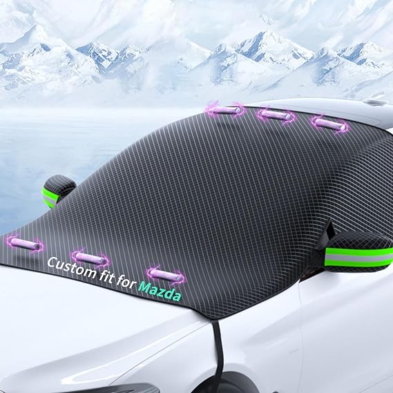 Custom fit for Mazda Windshield Snow Covers, 8 Layers WAaterproof Windproof Protection, UV, Winter Magnetic Windshield Frost Cover, for Mazda Accessories (for Mazda 3)