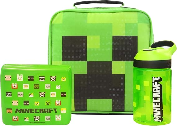 Minecraft Lunchbox Kids Boys (School Lunch Bag, Water Bottle, Pot Pot) One Size