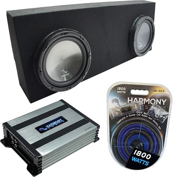 Harmony Audio (2) HA-R104 Subwoofer Dual 10" Sub Box Bundle HA-A400.1 Amp Compatible with 2007-2013 Toyota Tundra Crew Max