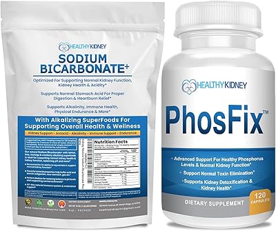 Organic Sodium Bicarbonate Alkaline Supplement Bundle: 1LB Powder for Alkalinity, Kidney & Acid Support  PhosFix 120 Pills Phosphorus Binder for Healthy Phosphorus Levels & Kidney Health Renal Suppor