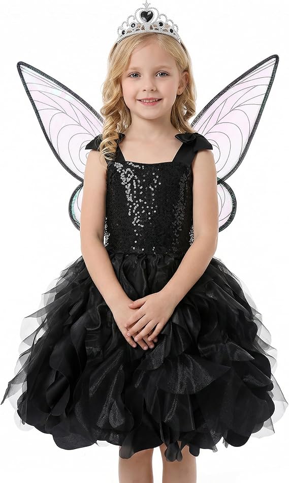 Soyoekbt Fairy Costume for Girls Princess Tutu Dress with Butterfly Wings for Girls Birthday Party Dress Up