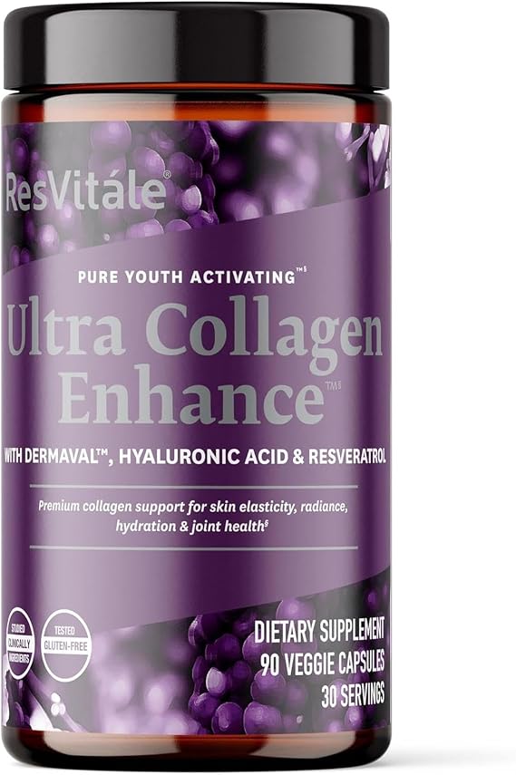 ResVitale Ultra Collagen Enhance - Skin Care Supplement with Resveratrol - 90 Veggie Capsules