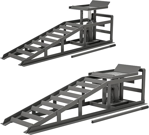 2 Pack Hydraulic Car Ramps - 5T 11000 Lbs Car Lift Service Ramps | Heavy Duty Steel Automotive Truck Wheel Ramps for Oil Changes with Support Jack for DIY Repair Stores Auto Beauty Store Grey