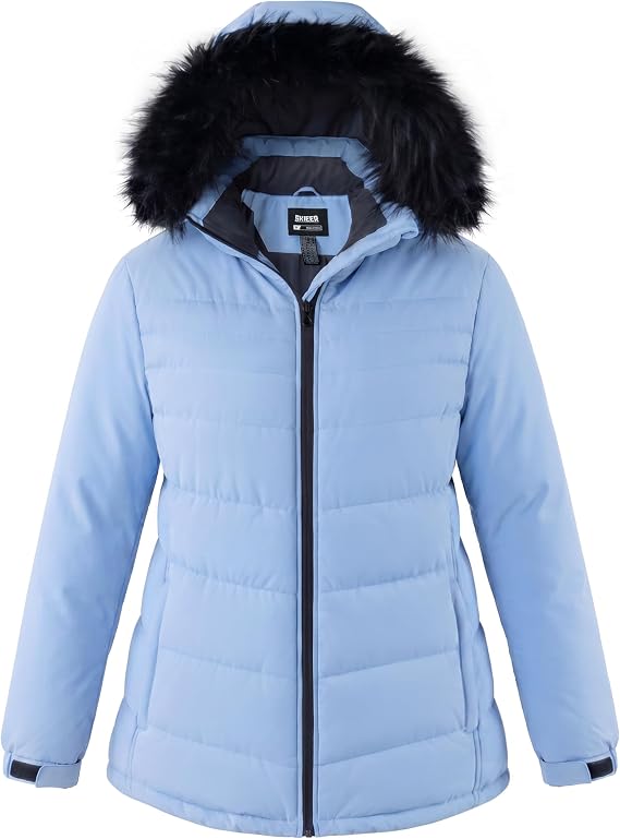 Skieer Women's Plus Size Ski Jacket Waterproof Warm Snow Winter Coat with Removable Hood
