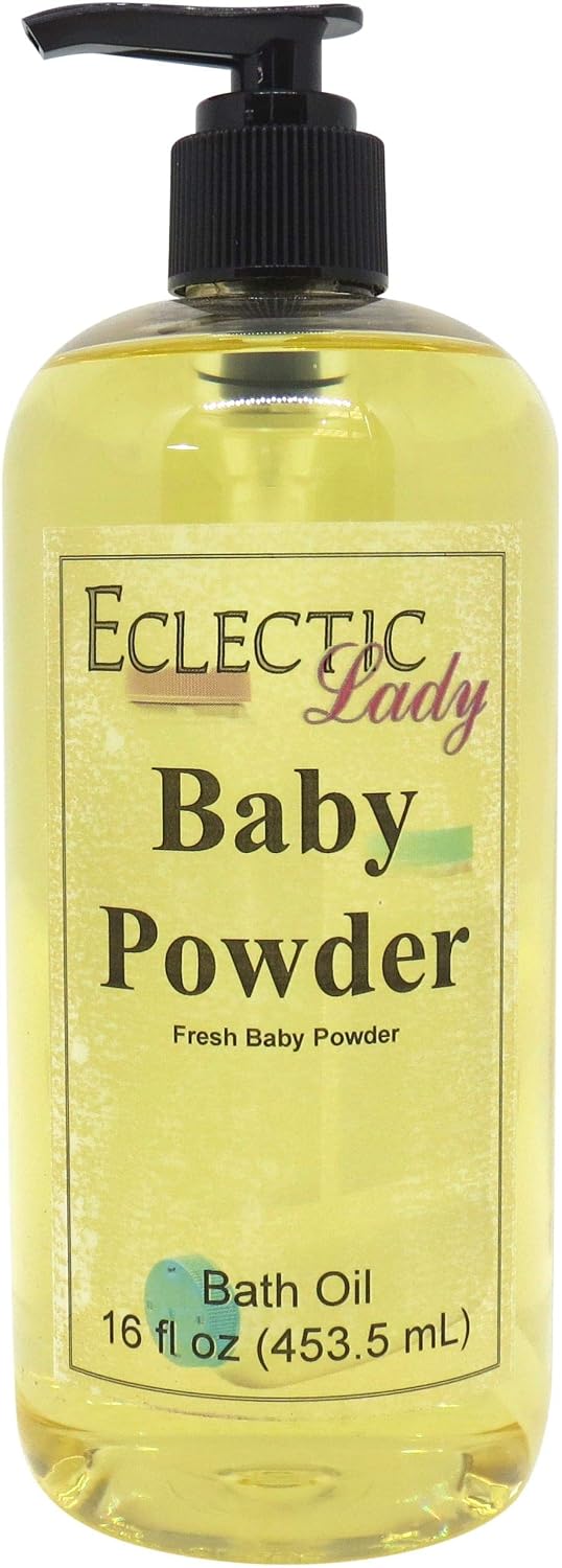 Baby Powder Bath Oil by Eclectic Lady - Scented Bath Oil - Relaxing & Moisturizing Bathing Oil - Fragrance Body Oil For Dry & Rough Sensitive Skin - Body Daily Nourishing Shower Oil 16 oz