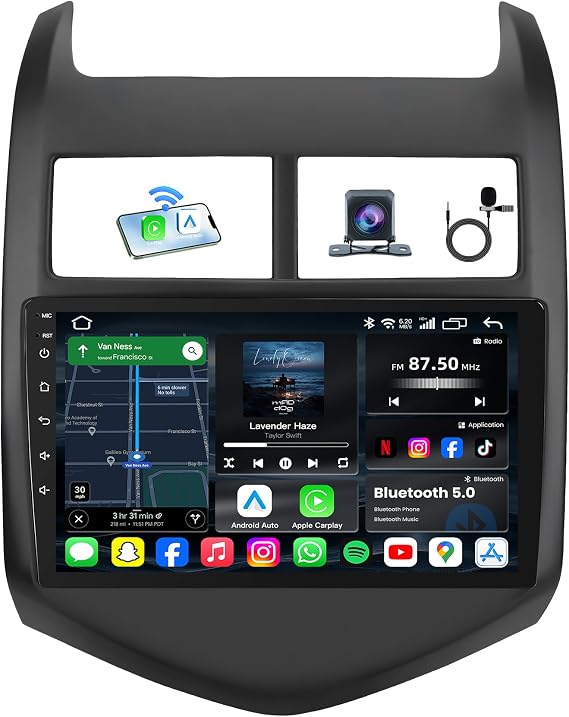8Core 4+64GB Android 15 Radio for Chevy Sonic Aveo 2012-2016: 9 Inch 1280 * 800 IPS Touch Screen with Wireless Carplay Android Auto 5G WiFi Bluetooth 1080P Backup Camera GPS Navigation SWC FM/AM/DSP