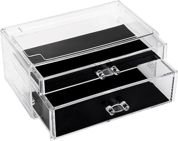 Sea Team Transparent Acrylic Drawer Vanity Cosmetic Jewellery Storage Box | Dual size drawer acrylic cosmetic case, suitable for dresser bathroom vanity countertop makeup jewellery storage