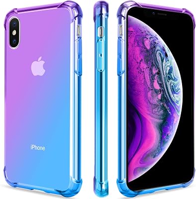 SALAWAT for iPhone Xs Case Clear iPhone X Case Cute Gradient Slim Anti Scratch TPU Phone Case Cover Reinforced Corners Shockproof Protective Case for iPhone XXs Purple Blue