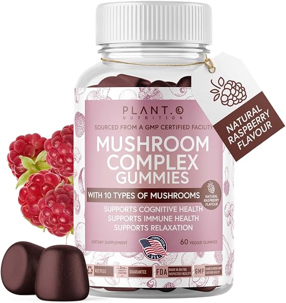 Mushroom Gummies Premium Supplement [10 Mushroom Complex Extract] Delicious & Fast Acting Lions Mane, Reishi, Shiitake Nootropic Brain Support, Immune Support, Mood & Relaxation, 60 Chews