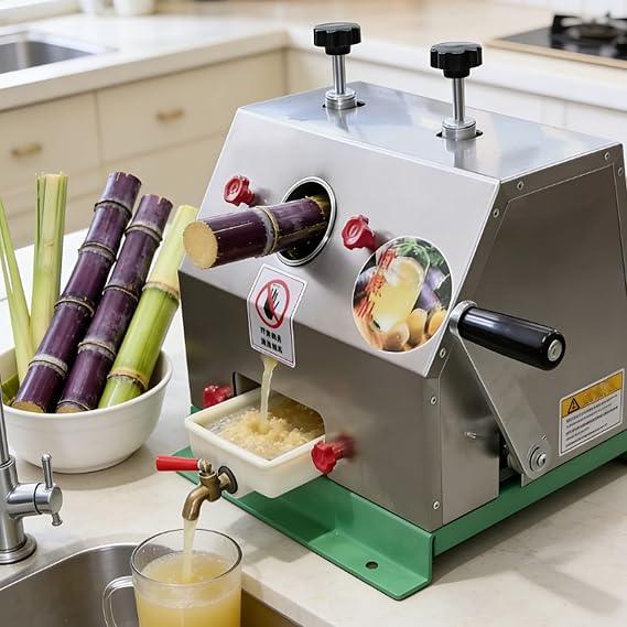 Commercial Sugarcane Press Machine - New Sugar Cane & Ginger Juicer Extractor, Manual Sugar Cane Juicer Machine 150kg/Hour Capacity - High Yield 98% Sugarcane Squeezer