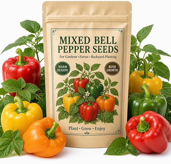 Sweet Bell Pepper Seeds 100 Seeds for Planting Mixed Color Red Yellow Green Garden Peppers