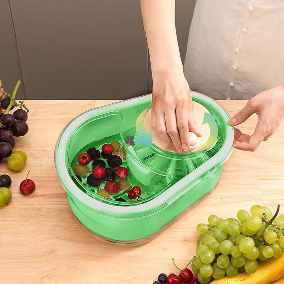 Fruit Cleaner Spinner, Portable Fruit Scrubber With Lid, Fruit Washer Spinner Scrubber, Fruit And Vegetable Cleaner With Colander And Bowl, Manual Fruit Washer Spinner With Brush For Kitchen (Green)
