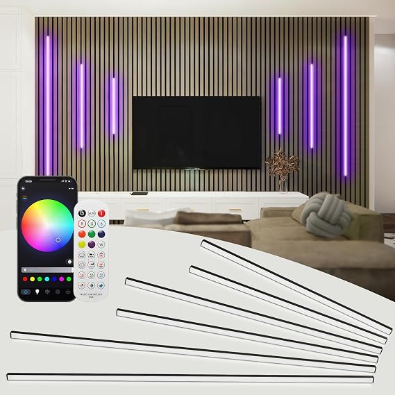 SHUNLEE 6 Pcs RGB Smart Recessed Lighting for Acoustic Panels, WiFi LED Lights for Acoustic Wall Panels Compatible with Alexa, Self-Adhesive Black Aluminum for Wood Slat Wall 240224216 in