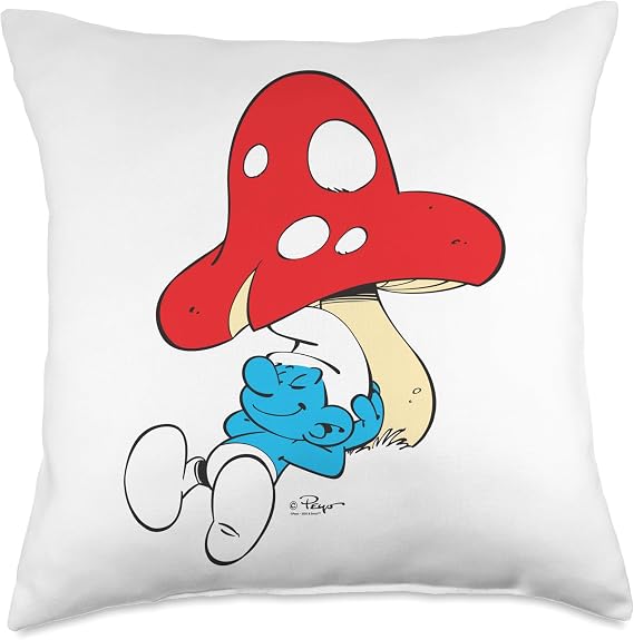 The Smurfs Sleeping Under Mushroom Smiling Throw Pillow
