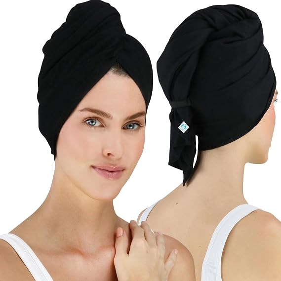 29" x 45" Cotton Hair Towel for Long Thick Hair, Anti-Frizz | Smooth cotton alternative to microfiber. Helps reduce frizz & breakage. No-slip fit for long, thick & curly hair