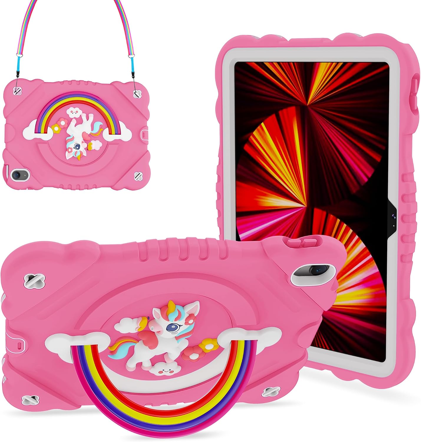 XZC Case for iPad A16 11th Generation 11 Inch 2025 iPad 10th Generation 10.9 Inch 2022 Unicorn Heavy Duty Shockproof Rugged Cover with Built-in StandStrap Hot Pink