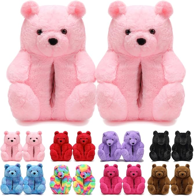 Women's Funny Teddy Bear Slippers,Cute Slippers for Women,Fuzzy Indoor House Slipper,Fluffy Cartoon Bedroom Slipper,Birthday Gifts for Women,Men,Ladies,Girls