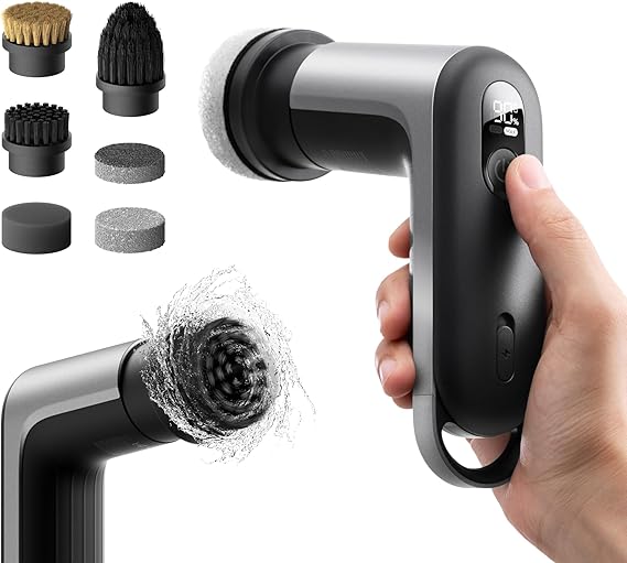 HOTO GripTM Cordless Electric Spin Scrubber, IPX7 Waterproof, 6 Brush Heads | Lightweight at 0.65 lb, Powerful Cleaning Scrubber, for Bathroom, Kitchen, Tile, Shower
