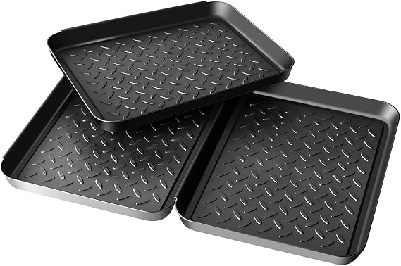 Boot Mat Tray for Floor Protection,3 Pack Black Shoe Tray,Boot Drying Mat w/Lip, Dirt Rug, Dog Water & Litter Box ray,Garden Garage-Indoor Outdoor (Black)