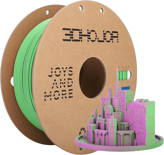 3DHoJor Dual Color Matte PLA 3D Printer Filament 1.75mm 2 in 1 Coextrusion 1KG Spool (2.2lbs) Multicolor PLA with Smooth Matte Finish for FDM 3D Printers-Green Pink
