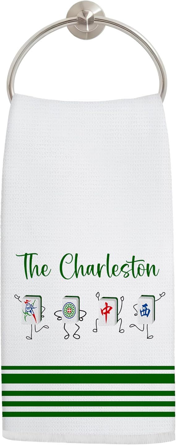 Chinese Mahjong Tiles Kitchen Towels, Gifts for Mah Jong Players Hand Towels for Bathroom Decor, Mahjong Accessories Gifts Dish Tea Towel for Kitchen Decor, 16x24 Inch Green