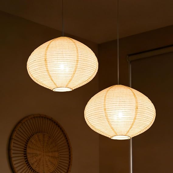 Japanese-style Lighting Linen Lamp Shades 2-Piece Set Wabi-Sabi Style 40cm Nordic Style Bohemian Lamp Shade Handmade Minimalist Pendant Light Cover