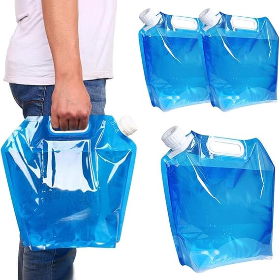 3Pcs Water Container, Collapsible Water Bottle, 10L+5L×2 | Outdoor Folding Water Bag Car Water Carrier, Portable Water Storage Bag for Sport Hiking Camping Picnic Travel BBQ, Blue