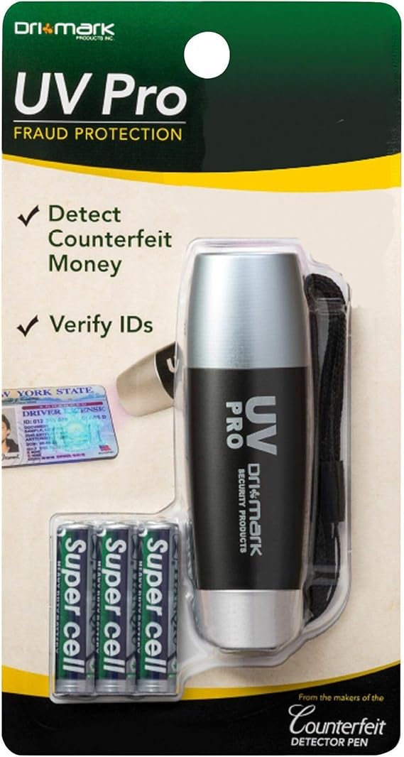 UV Pro Proprietary UV Flashlight Document Fraud & International Counterfeit Money Detection - Detects Pet Urine, Stains & Cleanliness - Loss & Fraud Protection - Batteries Included