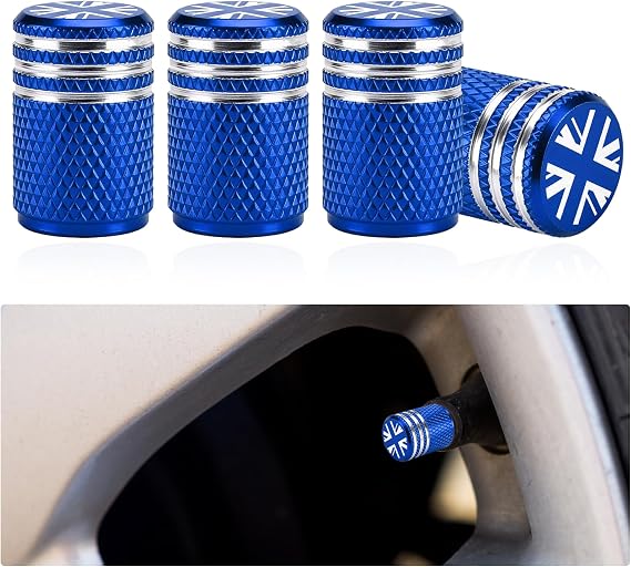 4PCs Tyre Valve Caps,Union Jack Metal Alloy Dust Caps for Car Tyres(Blue) | Aluminum Tire Valve Stem Cap,Corrosion Resistant Valve Cover Replacement with O Seal Ring,Universal for Car,SUVs,Motorcycles