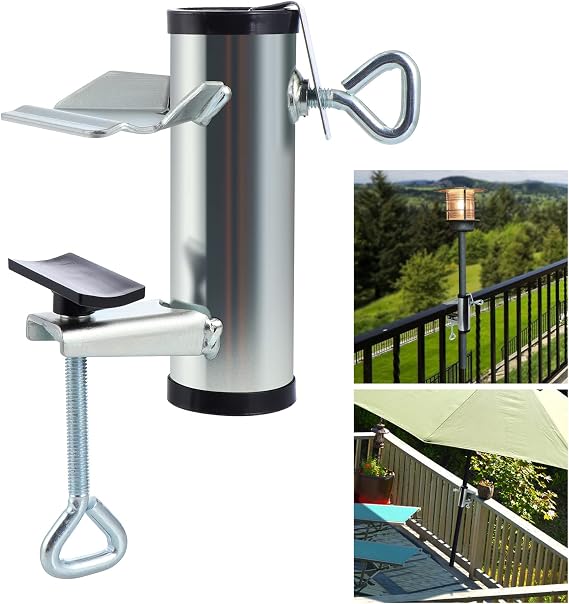 MOLIGOU Deck Umbrella Clamp, Patio Balcony Umbrella Stand Clip, Parasol Holder, Mount to Picnic Table, Bleachers, Railing