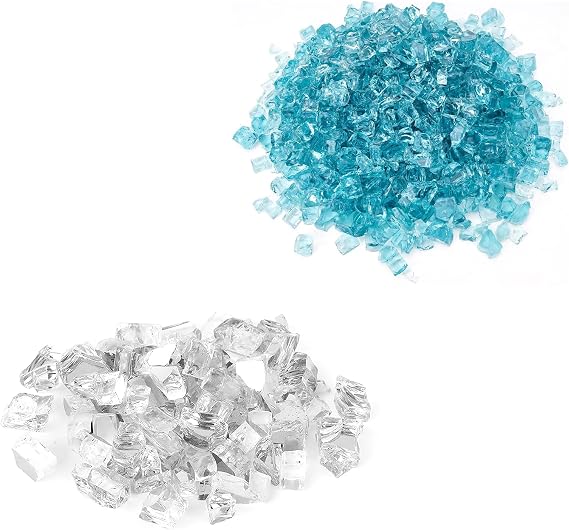 Skyflame 1/2-Inch Platinum Reflective Fire Glass and Aqua Blue Regular Fire Glass for Fire Pit Fireplace Landscaping