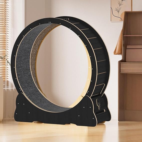 Cat Exercise Wheel, 41/46" Cat Running Wheels for Indoor Cats with with Locking Mechanism, Cats Treadmill Wheels with Carpeted Runway, Cat's Weight Loss and Health Black-XL