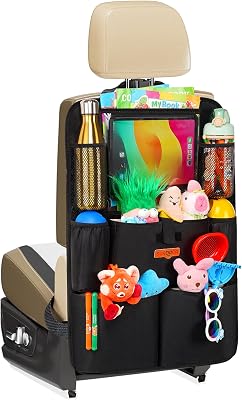SURDOCA Upgraded Car Organizer with 11-inch Tablet Holder, 8 Pockets, Car Seat Protector for Road Trips - Car Storage and Organizers for Kids