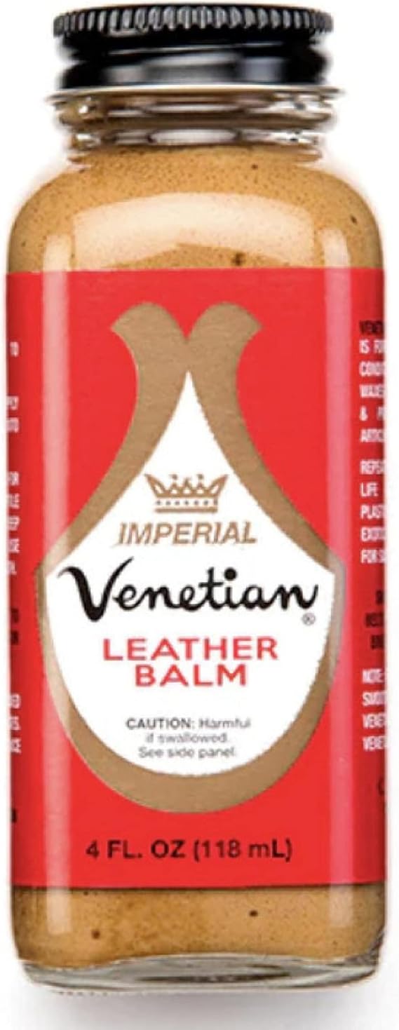 Venetian Imperial Leather Balm - Leather Conditioner for Shoes, Boots, Bags, Couches, More- 4oz- Light Brown