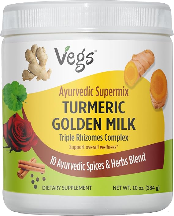 Turmeric Golden Milk Powder (150 Servings) - Ayurvedic Triple Rhizomes Spice Mix, Organic Turmeric Golden Latte with Ginger, Rose, Cinnamon, Ashwagandha for Immune, Focus, Cognitive (10 oz)