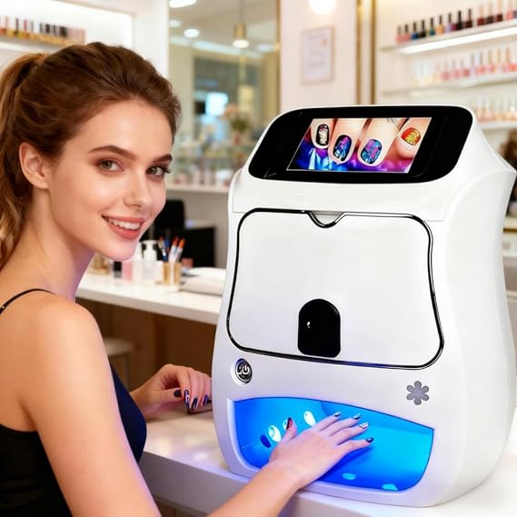 Automatic Nail Printer, 3D Nail Printer Machine, 30s Fast Printing, 1200dpi, With Dual Ink Cartridges and 5-Inch Touchscreen, Printing and Drying Two-in-One, Suitable for Nail Salons